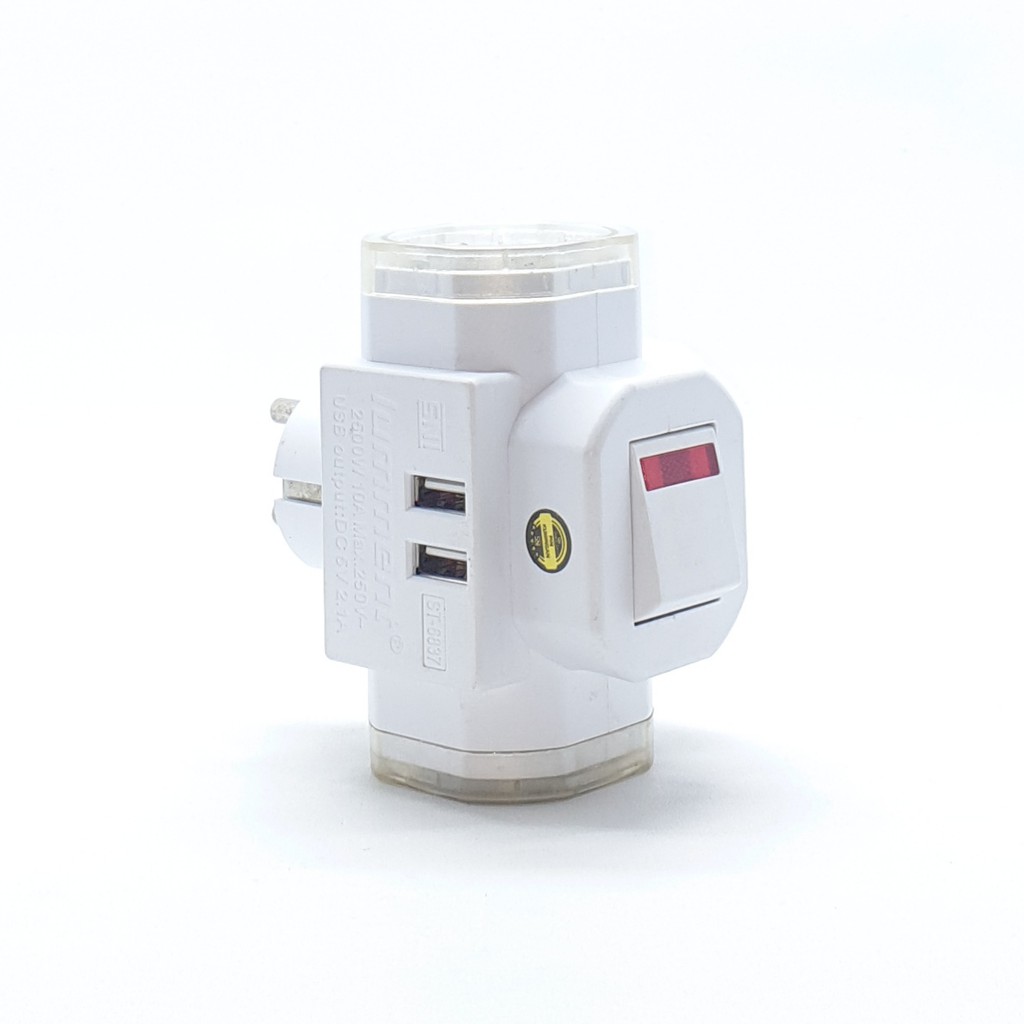 @12 Pcs (1 Kotak) ST-6837 Lumment Steker T Arde Saklar Lampu USB Fast Charging