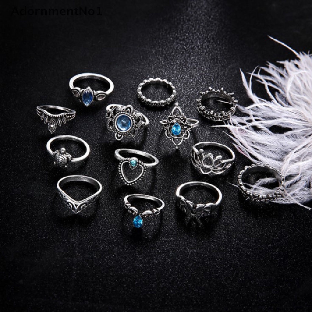 (AdornmentNo1) 13pcs / Set Cincin Aneka Desain Gaya Punk Untuk Wanita