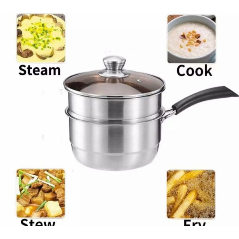 panci susu steamer 18cm/milk pot with steamer stainless tebal 18cm