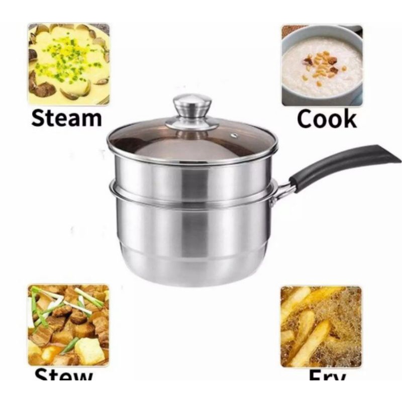 panci susu steamer 18cm/milk pot with steamer stainless tebal 18cm