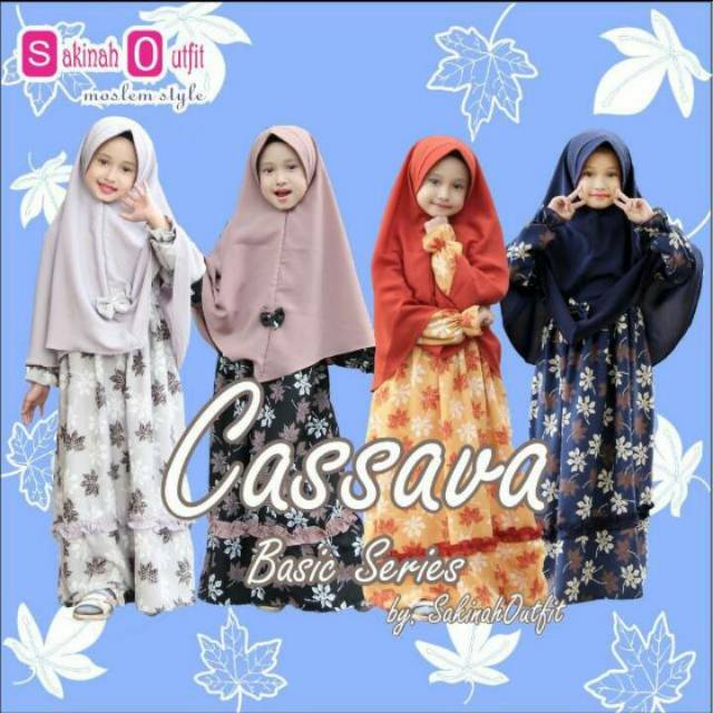 TERLARIS 1-8 tahun Sakinah Outfit Gamis Wollycrepe motif bunga set jilbab wolfis (Cassava Syari)