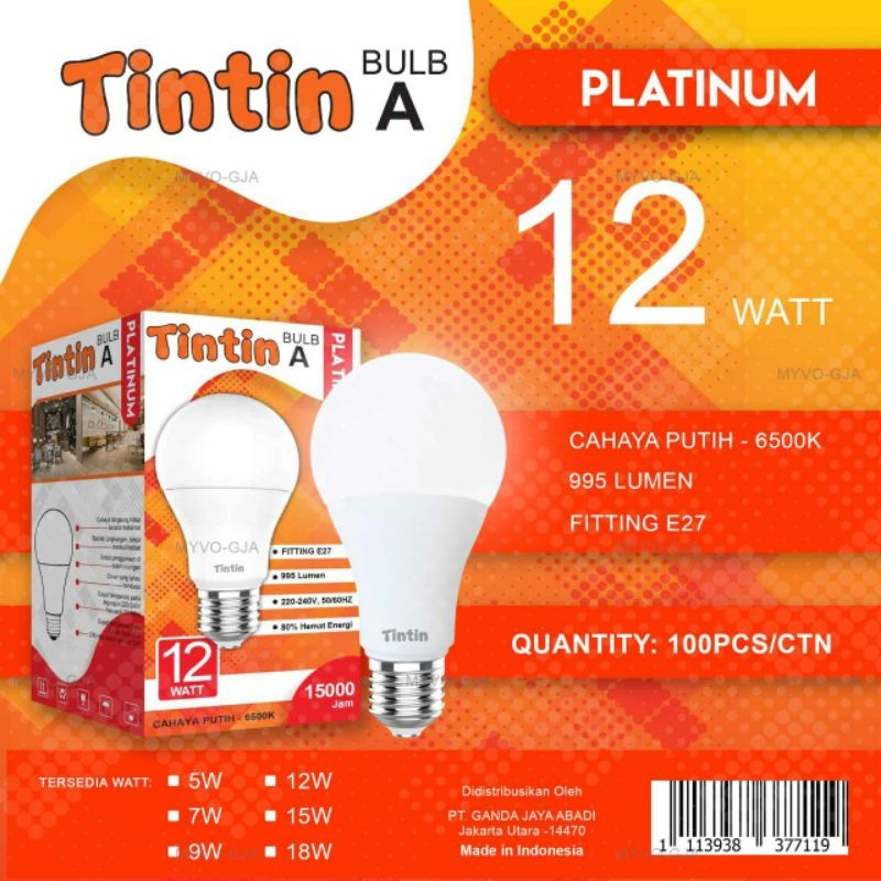 LAMPU LED NEW TINTIN PLATINUM CAHAYA PUTIH 5 W, 7 W, 9W, 12W, 15W, 18W GARANSI RESMI 1 TAHUN