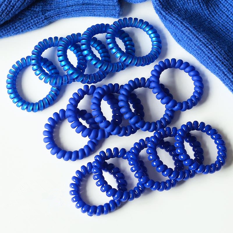 We Flower Ikat Rambut Elastis Model Kabel Telepon Spiral Warna Biru