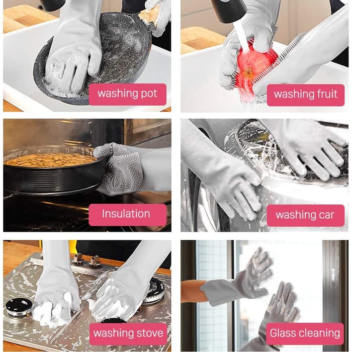 Sarung Tangan silikon cuci piring Sikat silicone motor oven dapur Magic Glove ( 1 pasang )