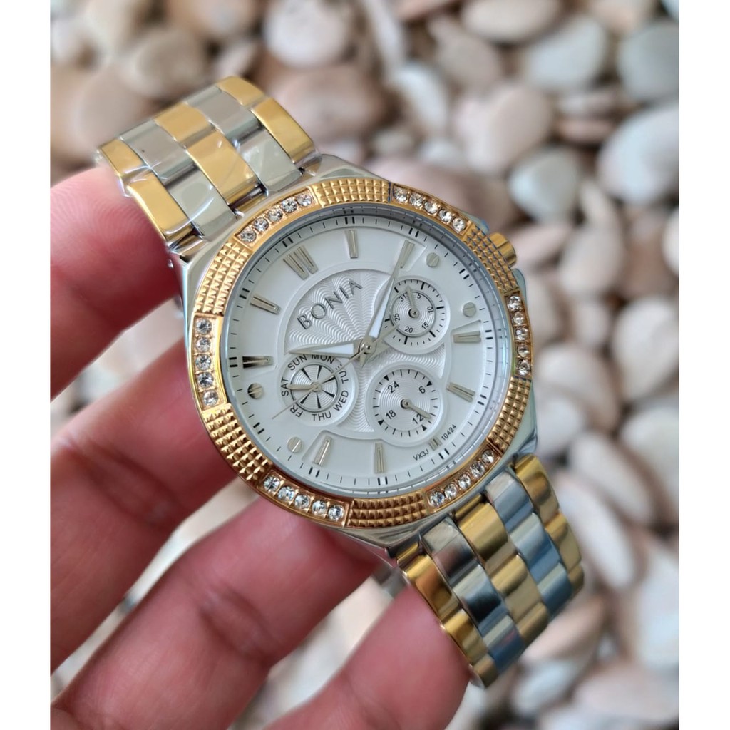 termurah BONIA 10424 jam tangan wanita, chrono aktif multifungtion baterai, all steel solid