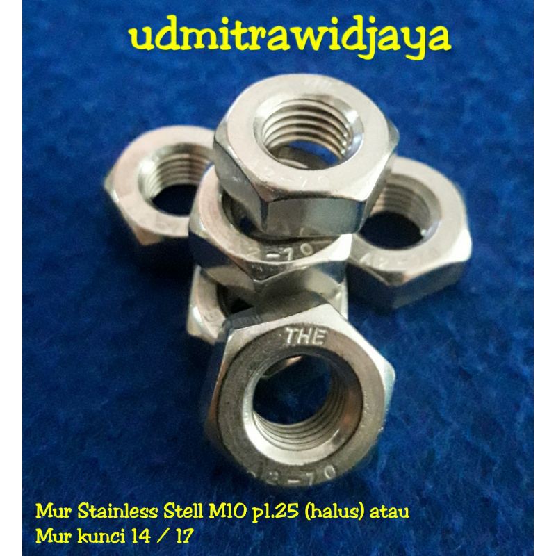 Mur stainless SS304 10mm p 1.25 Hex Nut stainless Mur SS 304 M10 halus Mur kunci 14 stainless stell