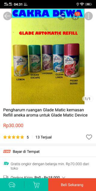 Pengharum Ruangan Glade Matic Kemasan Refill Aneka Aroma Untuk Glade Matic Device 225ml