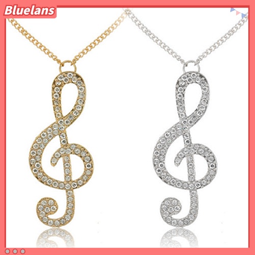 Bluelans Fashion Women Fully Rhinestone Music Note Pendant Long Chain Sweater Necklace