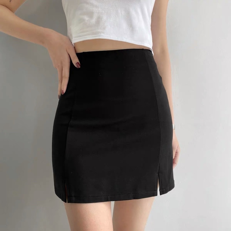 (S-XXL) LMB WUWI SPAN SKIRT ROK SPAN WANITA SLIT DUA