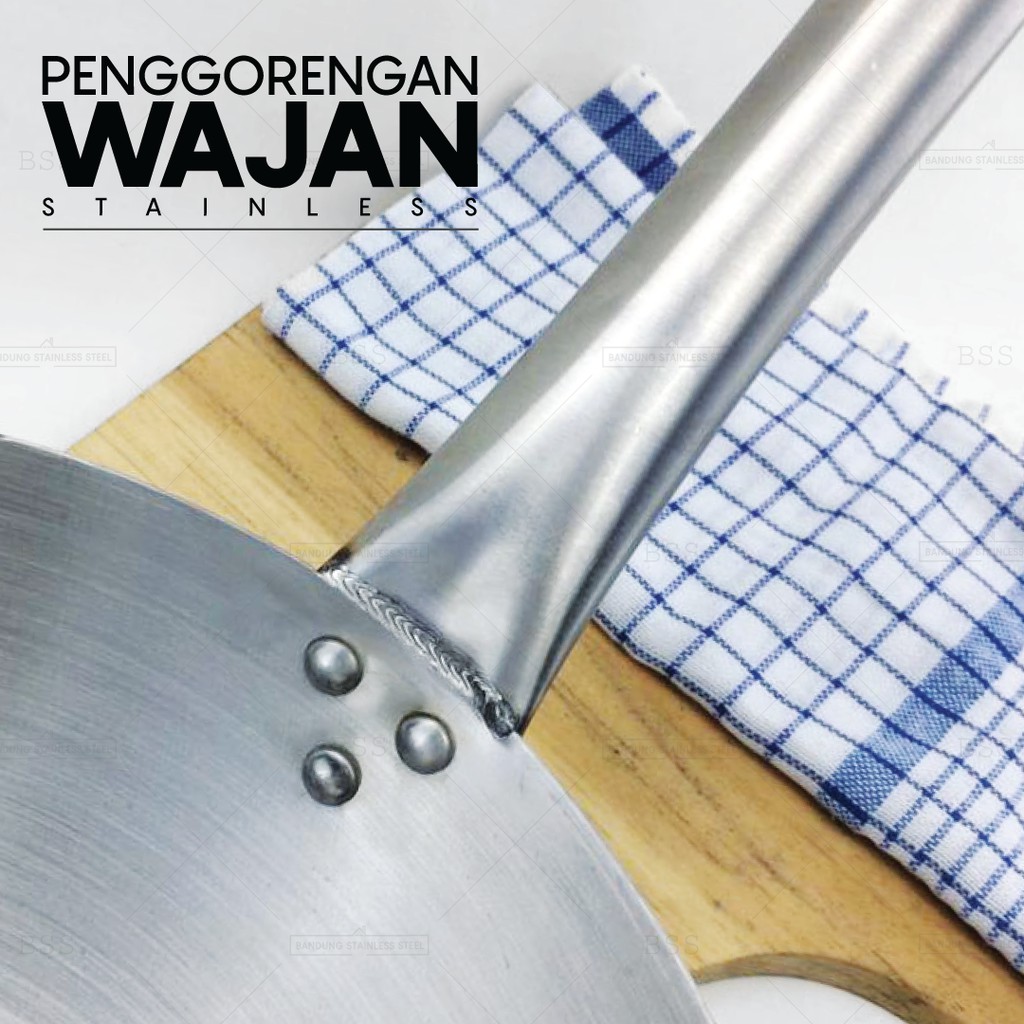 Wajan Penggorengan 34cm 36cm Stainless Steel Tebal Wok Kuali Goreng