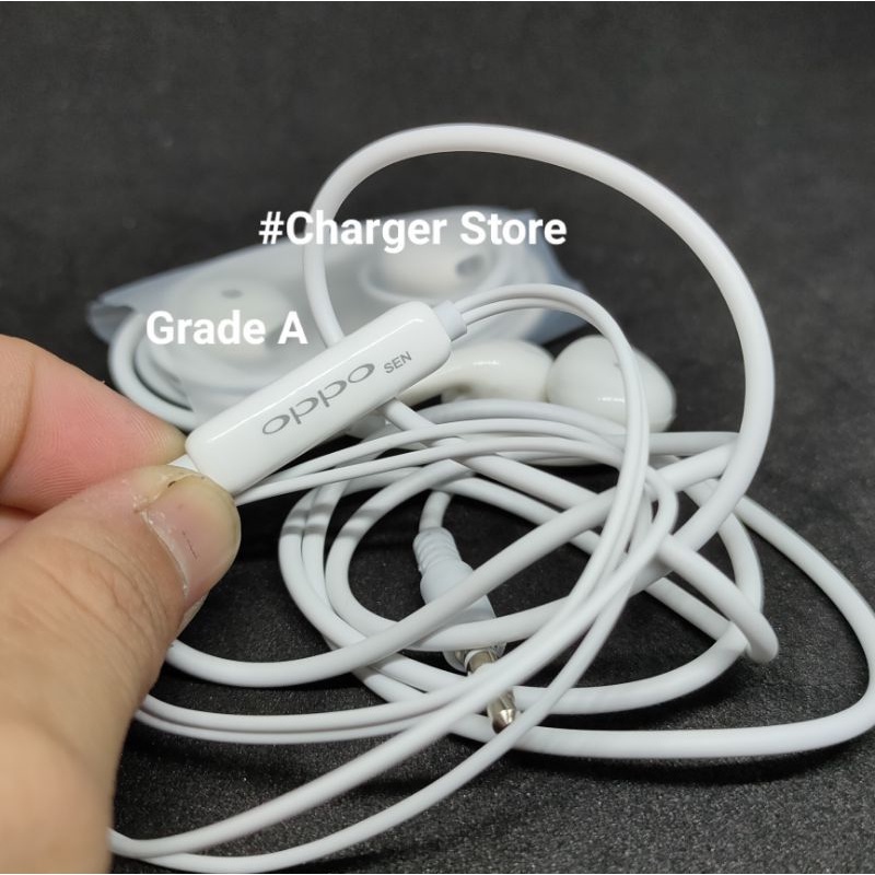 Headset Oppo Original 100% Handsfree Earphone Oppo Mic + Tombol On Off Support Semua Hp Oppo 3.5mm
