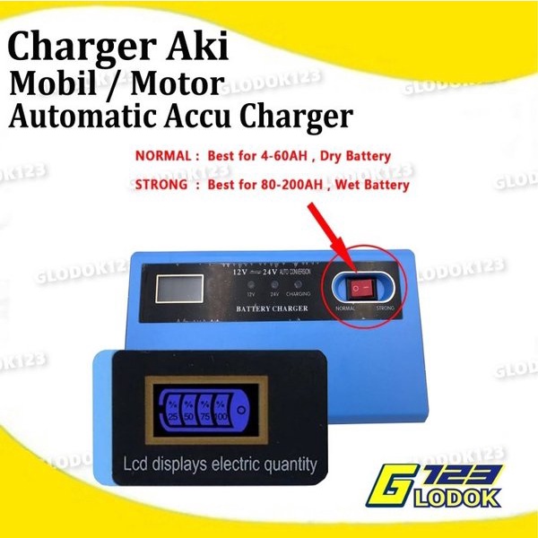 Charger Aki Portable 12-24V Volt 10A Mobil Motor Intelligent Chip LCD