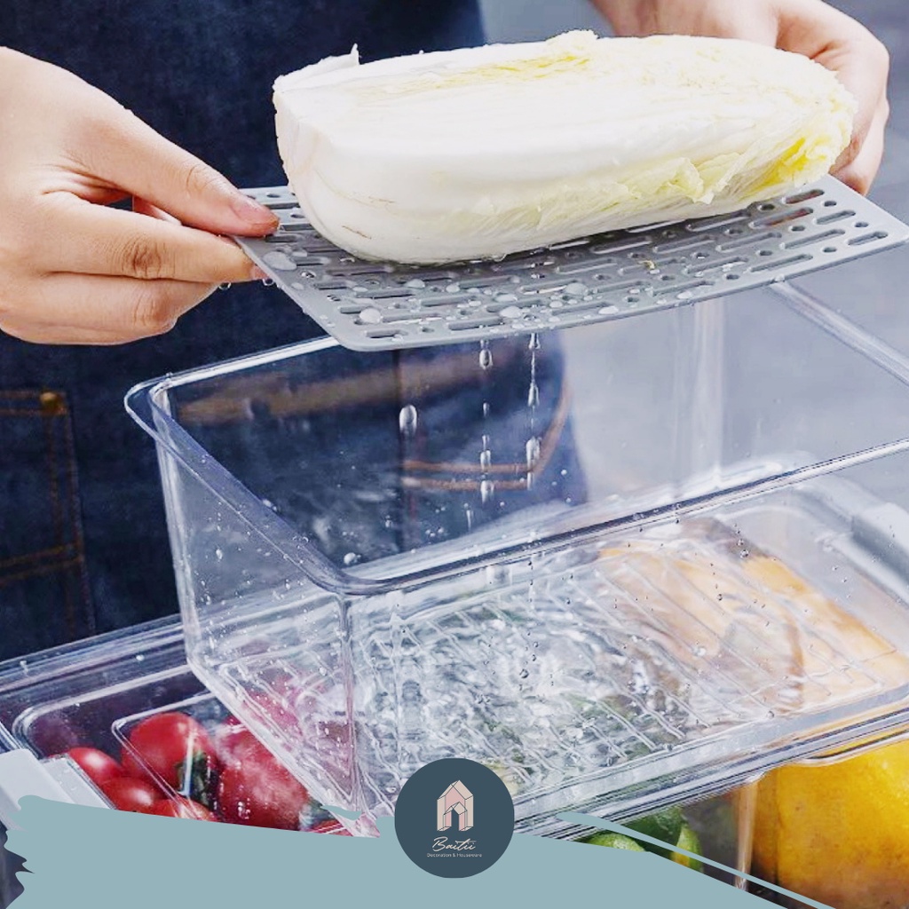 BAITII STORAGE - NYU KOTAK PENYIMPANAN BUAH SAYUR KULKAS DENGAN SARINGAN TRANSPARAN / FRIDGE STORAGE ACRYLIC FOR FOOD PREP MIZU MINIMALIS-2