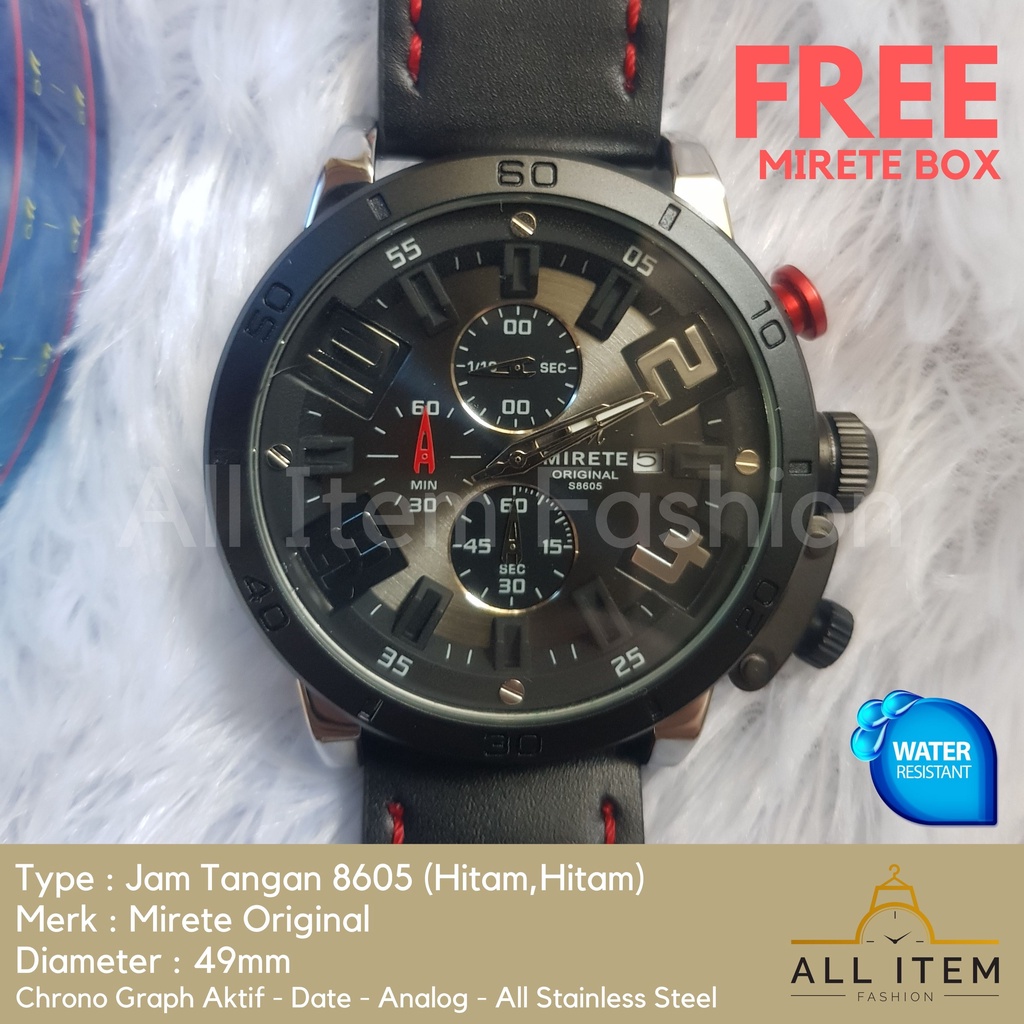 Jam Tangan Chrono Kulit MIRETE 8605 / Jam Tangan Pria Anti Air ORI / Arloji / Watches (FREE BOX)