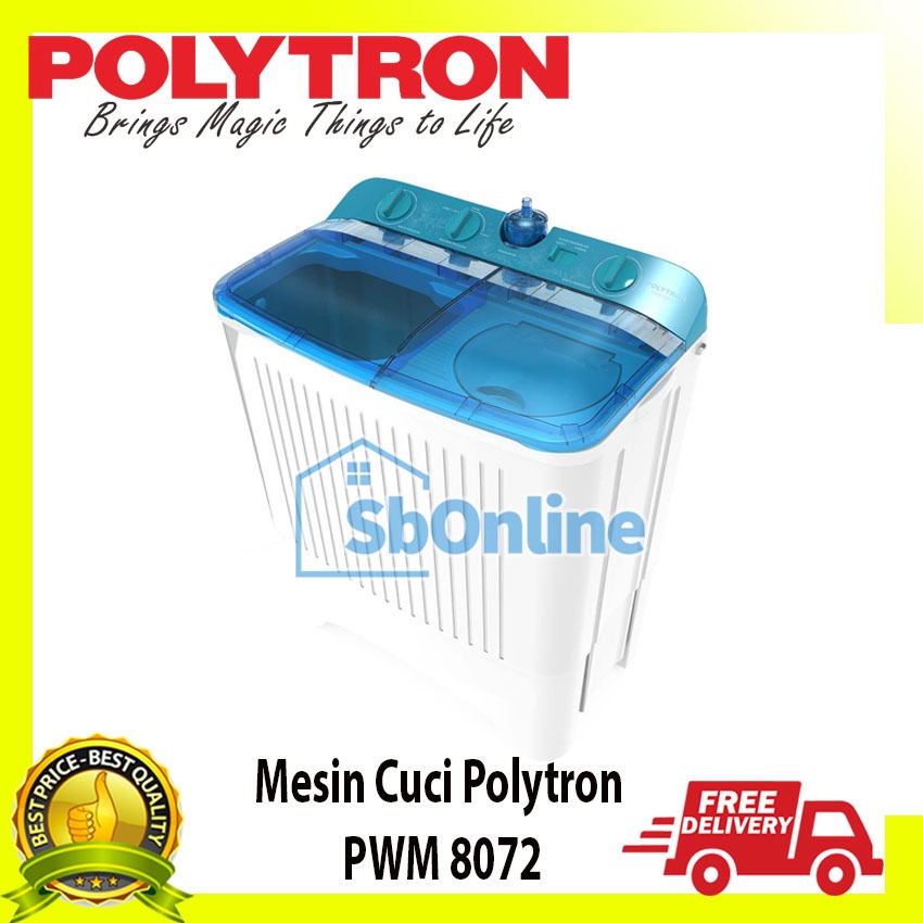 POLYTRON Mesin Cuci 2 Tabung 8 Kg Hijab Series - PWM 8072