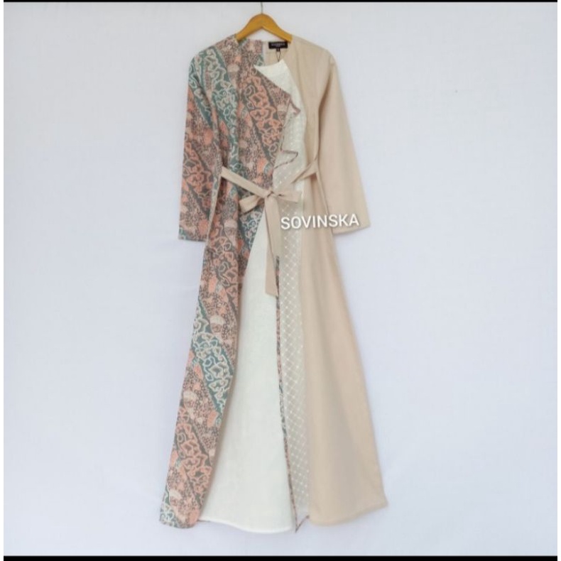 Gamis Batik WTP 22 Cream Batik Kombinasi dress batik lengan panjang by sovinska