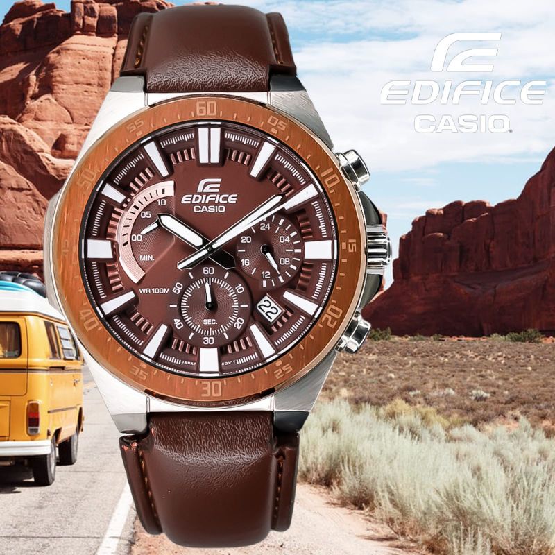 Jam Tangan Casio Edifice EFR563 EFR-563BL-5AV Brown Coklat Cowok Pria