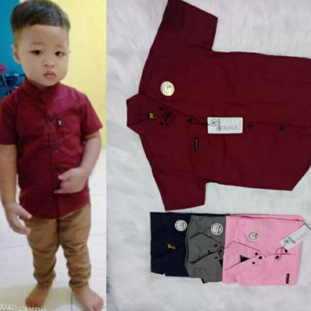 Kemeja Anak laki-laki warna polos Lengan Pendek  Size 1-10 Tahun -