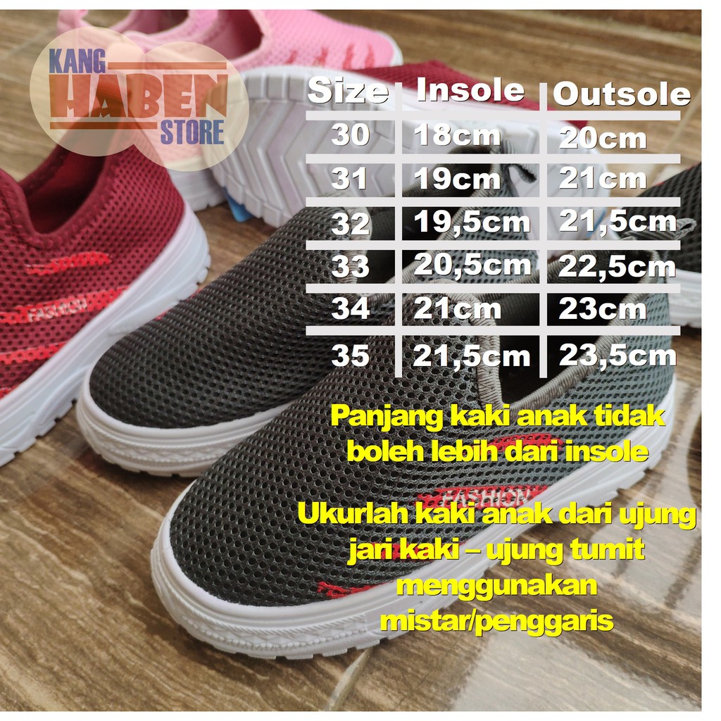 BX015C Sepatu Slip on ukuran Anak Tanggung Unisex