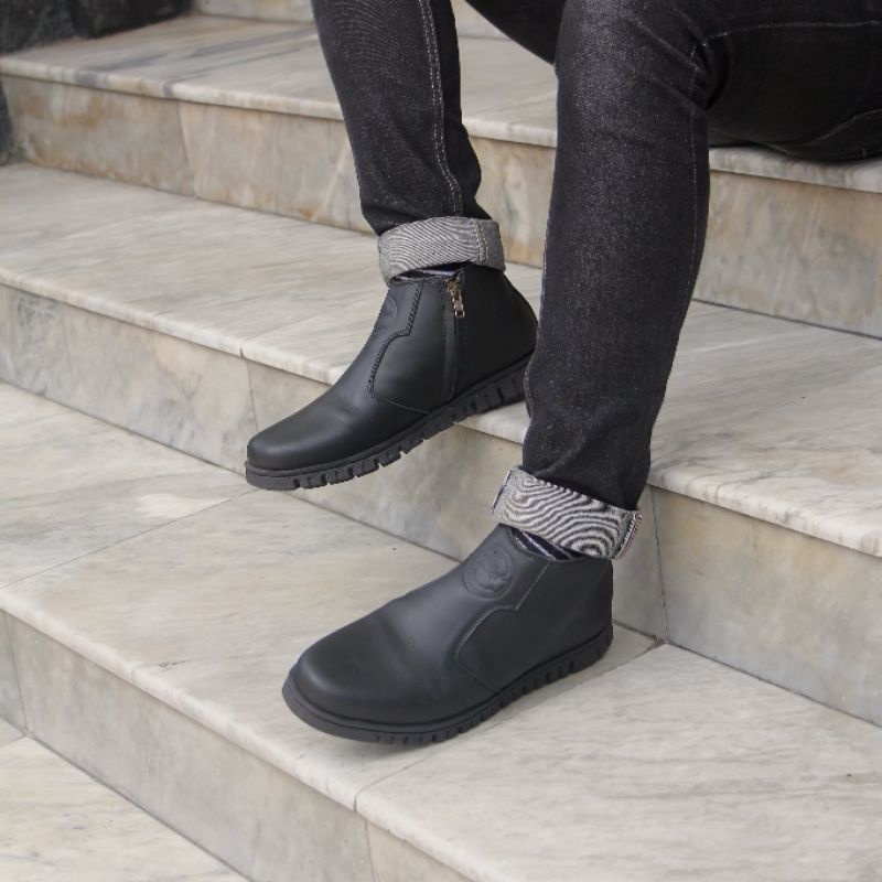 Sepatu Boots Fashion Pria Casual Kulit Asli Sapi Original Bradleys Boot Resleting Zipper Pull Up Leather