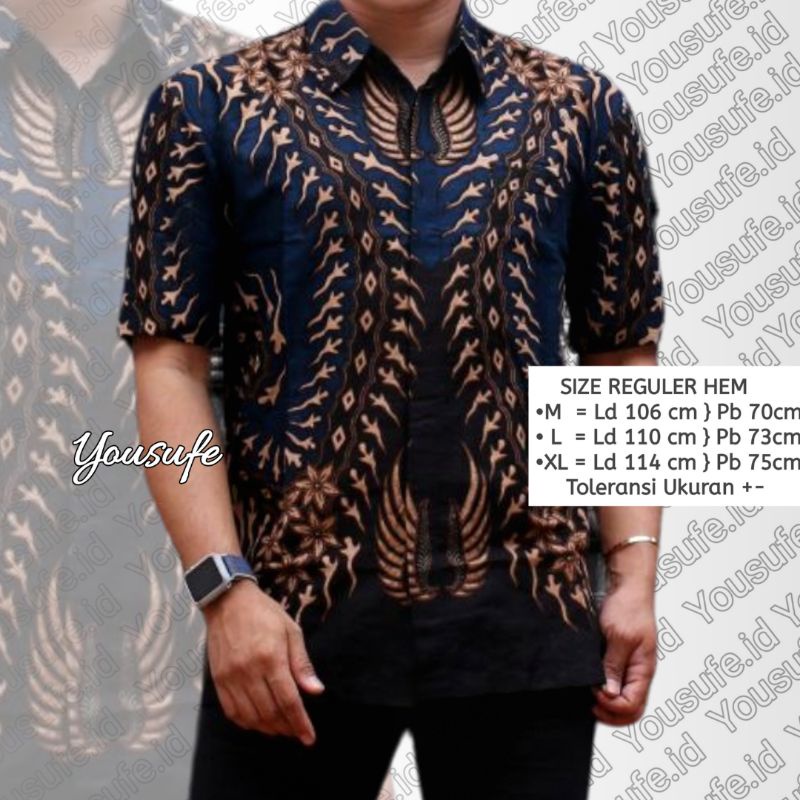 Batik Pria Lengan Pendek Motif Bernekel Navy Nyaman Halus Katun