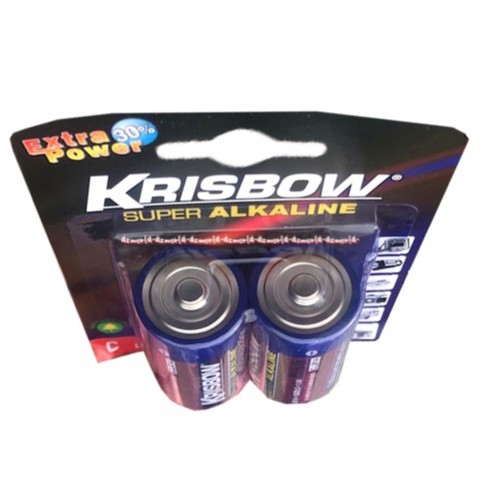 Krisbow Alkaline Baterai Ukuran D 2 Pcs BatraiElektronik Extra Power Batu Batrai Besar Bulat