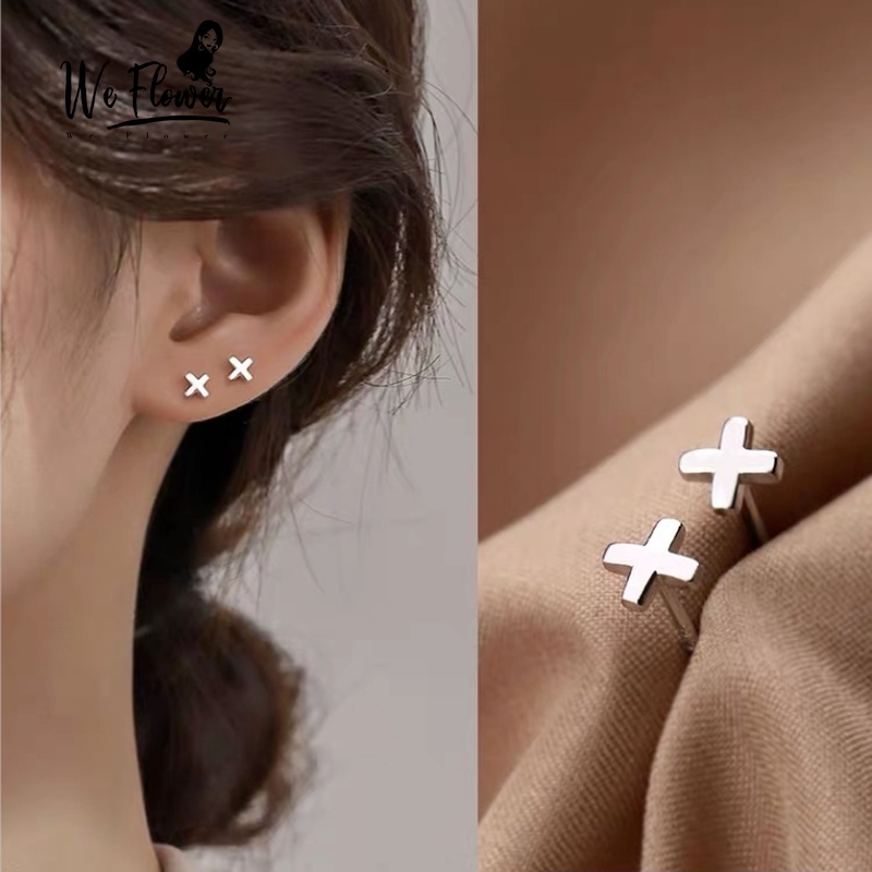 We Flower Anting Tusuk Sterling Silver 925 Desain Salib Untuk Wanita