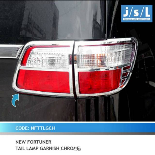 Garnish lampu belakang New Fortuner hitam, chrome/ tail lamp garnish jsl