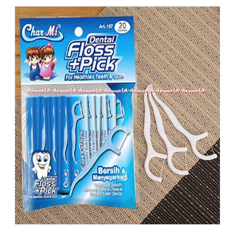 Char Mi Dental Floss Pick 20sachet Tusuk Gigi Benang Charmi Char Mi Art 187 Dentalfloss Carmi Kemasan Satuan Dental Floss + Pick Dental Flos