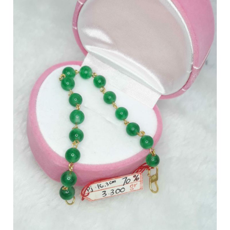 GL697H350H gelang emas asli permata batu hijau jade green berat 3.300 sama mata 6.600 panjang 16.3cm