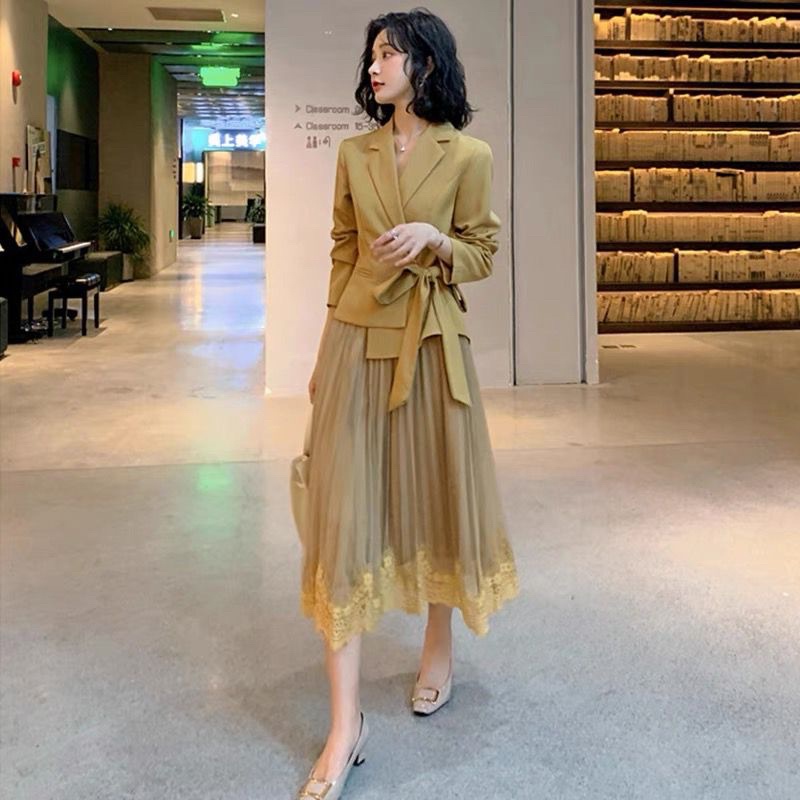 ONE SET BLAZER WANITA SETELAN IMPORT BANGKOK/ BLAZER SET ROK TUTU PANJANG FREE BELT/ SETELAN ROK WAN