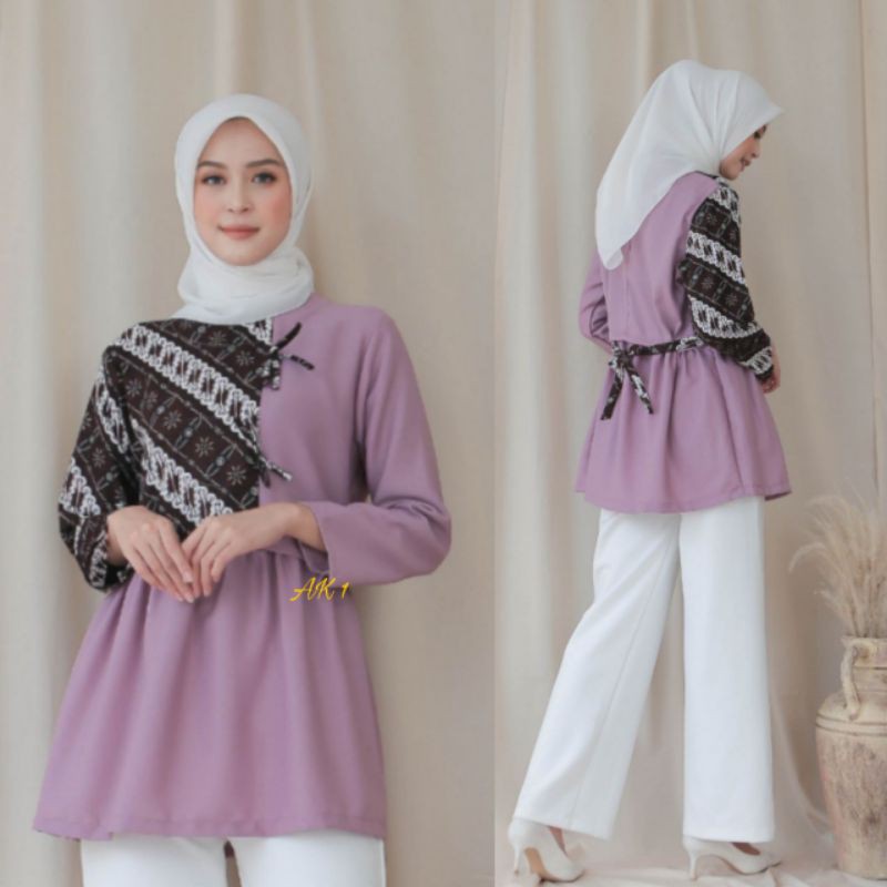 tey-17 Batik wanita ASJ SA HRB026 Kenongo Kemeja Tosca Pendek-Shaluna pink