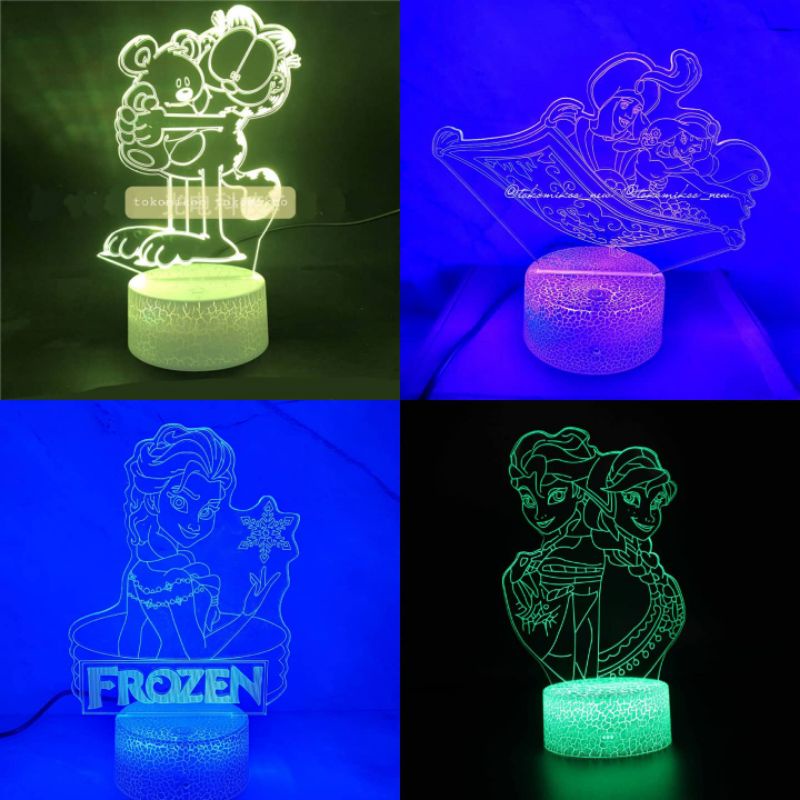 Lampu tidur HelloKitty Stitch Snoopy Mickey Ariel Donald Duck Frozen Doraemon Stitch Sailormoon