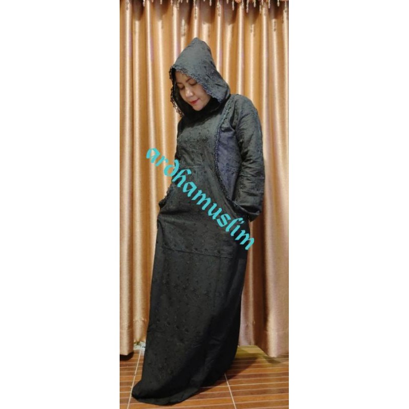 GAMIS HITAM HOODIE (KUPLUK) KATUN PARIS HAJI DAN UMROH