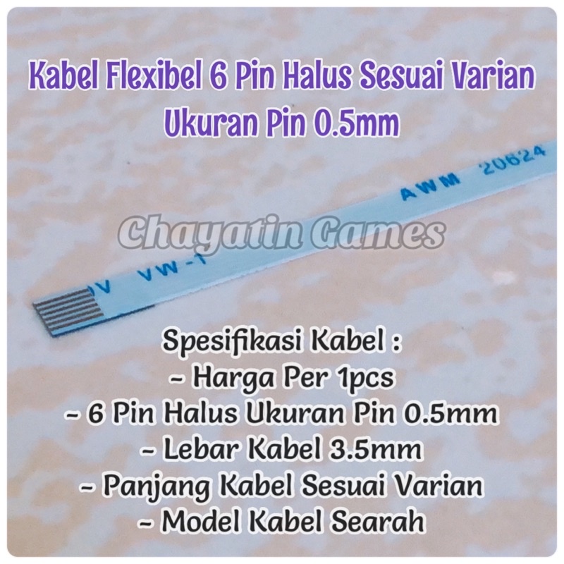 Kabel Flexibel 6 Pin Halus Model &amp; Panjang Varian Ukuran Pin 0.5mm