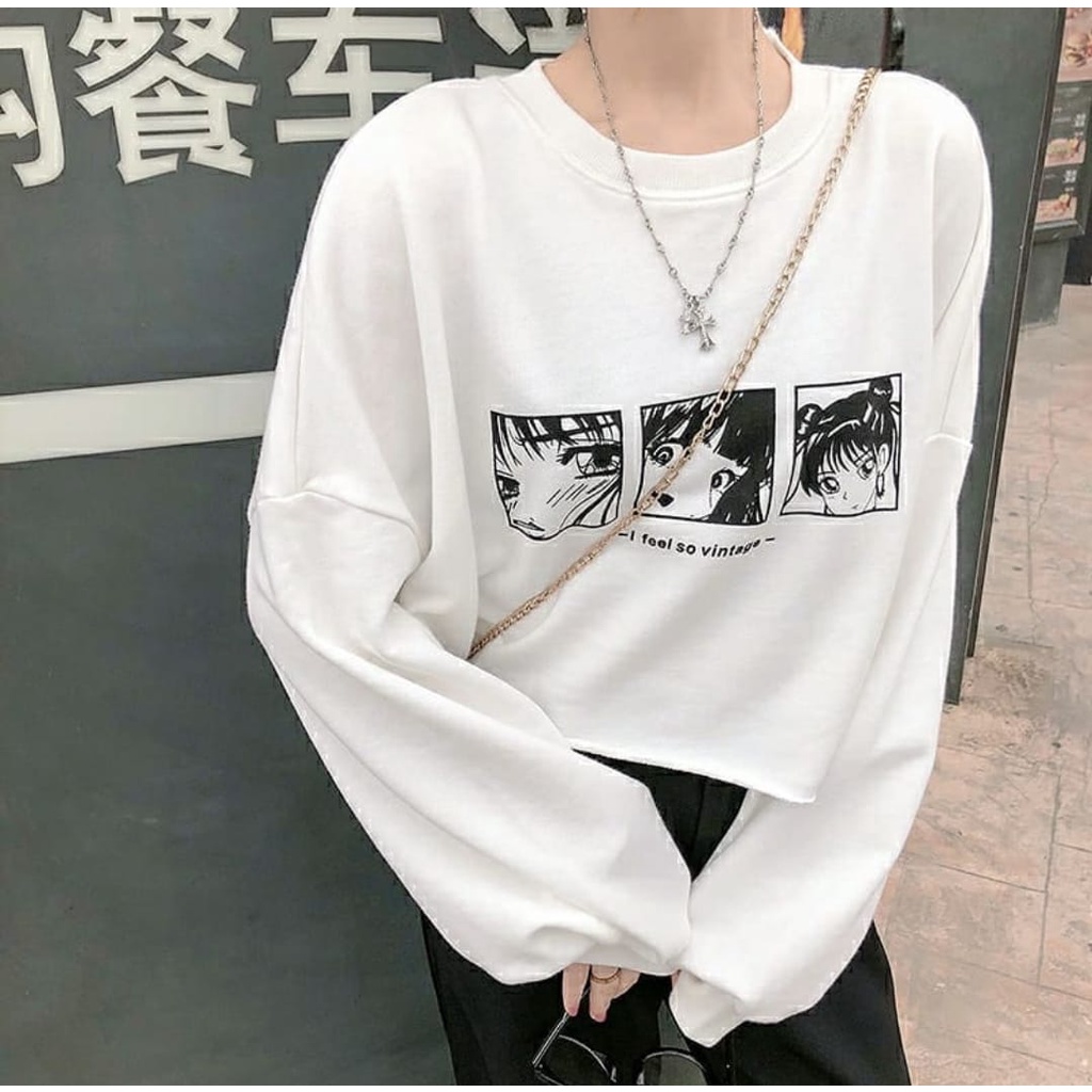 ANIME CROPE OVERSIZE SWEATER - SWEATER WANITA OVERSIZE - SWEATER CROOPE