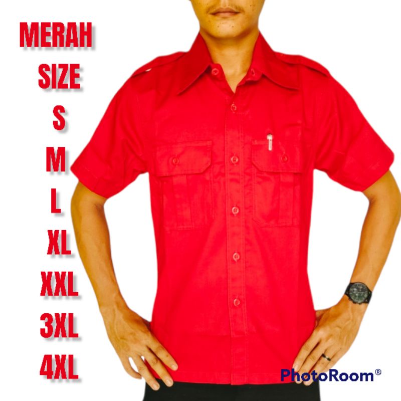 Baju pakaian dinas lapangan tangan pendek kemeja kerja kantor seragam karyawan/baju pakaian warna merah