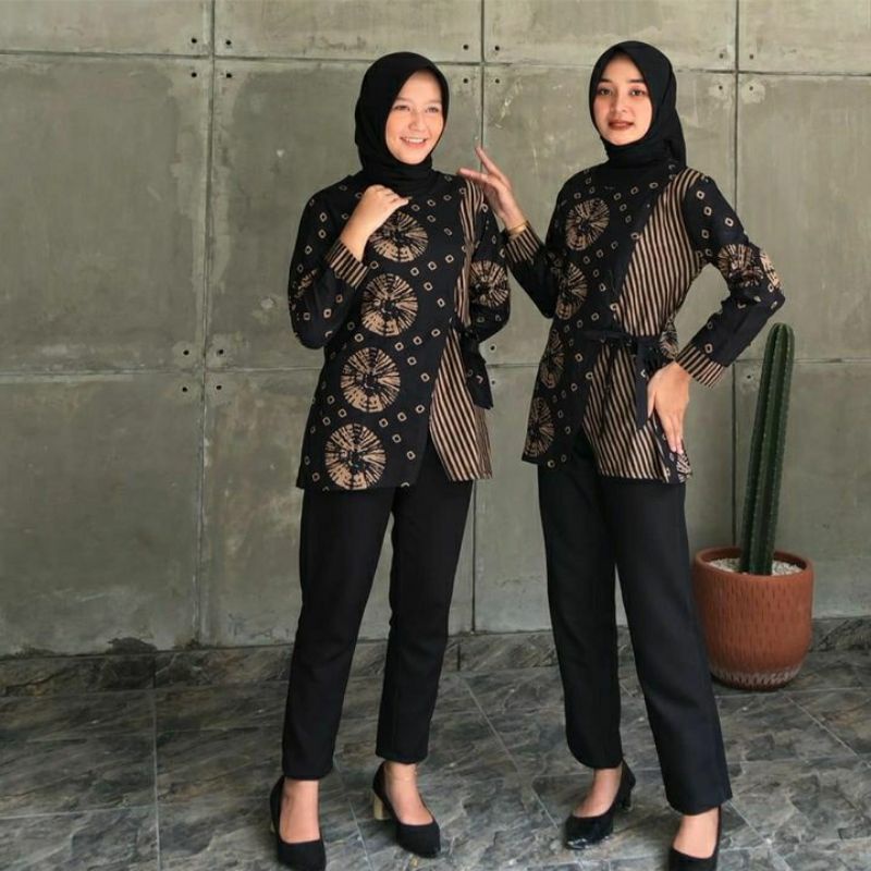 Baju Batik Wanita Modern Atasan Blouse Batik Kerja Kantor Wanita Seragam Batik Alina M L XL XXL