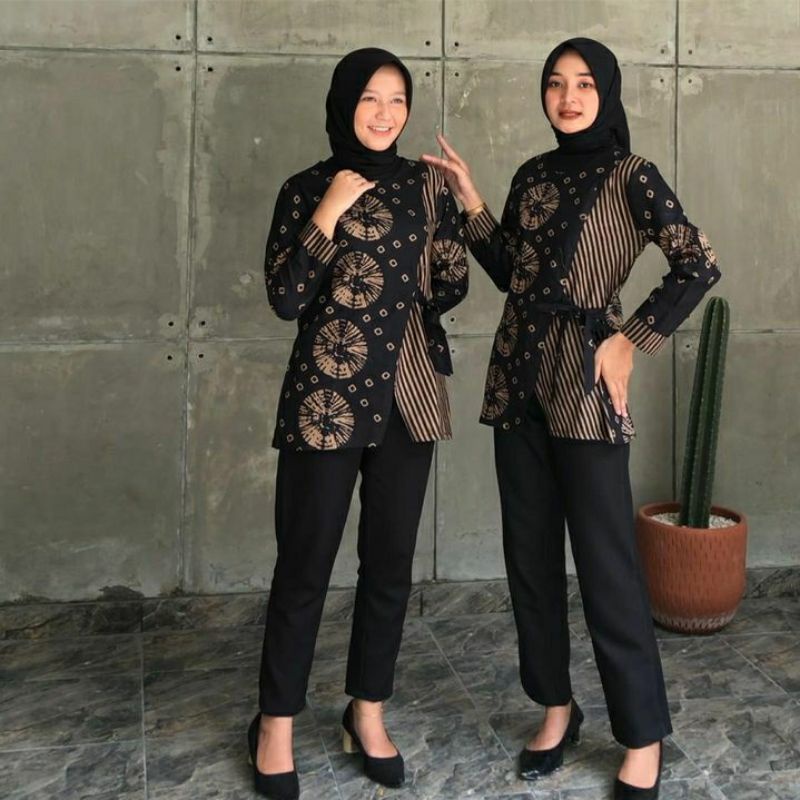 Baju Batik Wanita Modern M L XL XXL Atasan Batik Kerja Wanita Blouse Batik Kantor Lengan Panjang Seragam Batik Modern