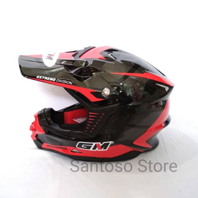 Helm GM Super cross Octar Black Red Hitam Merah