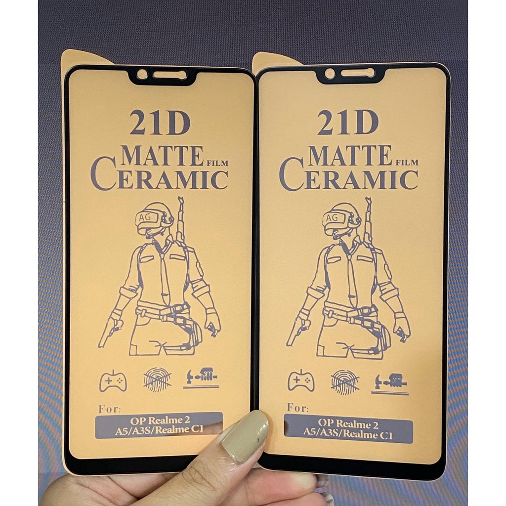 Oppo A3S C1 Realme 2 TEMPERED GLASS 21D Ceramic Matte Screen Guard Anti Radiasi Full Cover