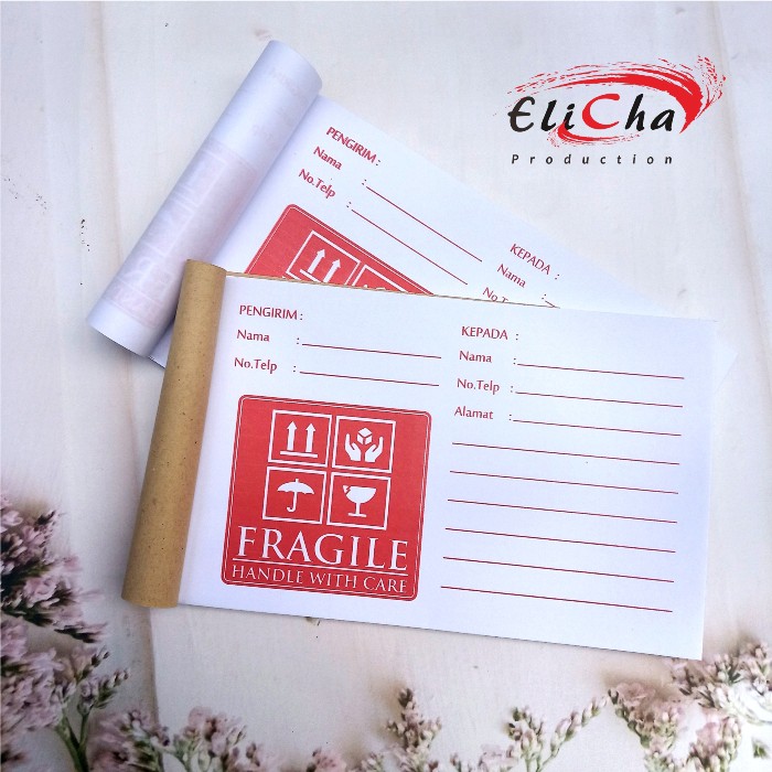 

label pengiriman olshop / online shop fragile merah 1/4 folio