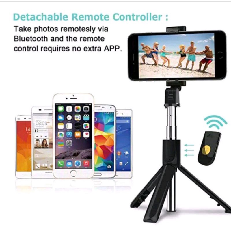 tongsis Magic 3 in 1 K07 Bluetooth Tripod Selfie Stick 70cm  Remote Untuk IOS Android Packing Kotak