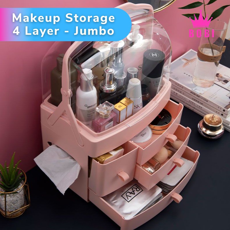 Rak kosmetik &amp; Tisu 4 Susun - Kotak Penyimpanan Makeup &amp; Tisu Jumbo - Warna Random