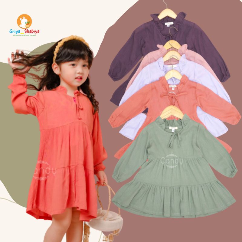 dress anak perempuan bahan katun crinkle 1-4tahun