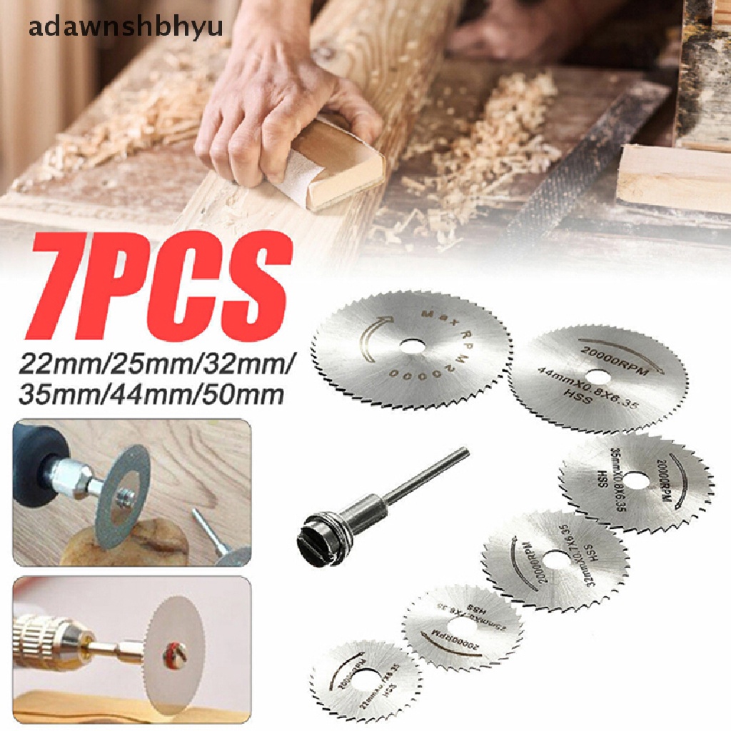 Adawnshbhyu 7Pcs Cutting Disc Mandrel HSS Rotary Circular Saw Blades Alat Cutoff Set