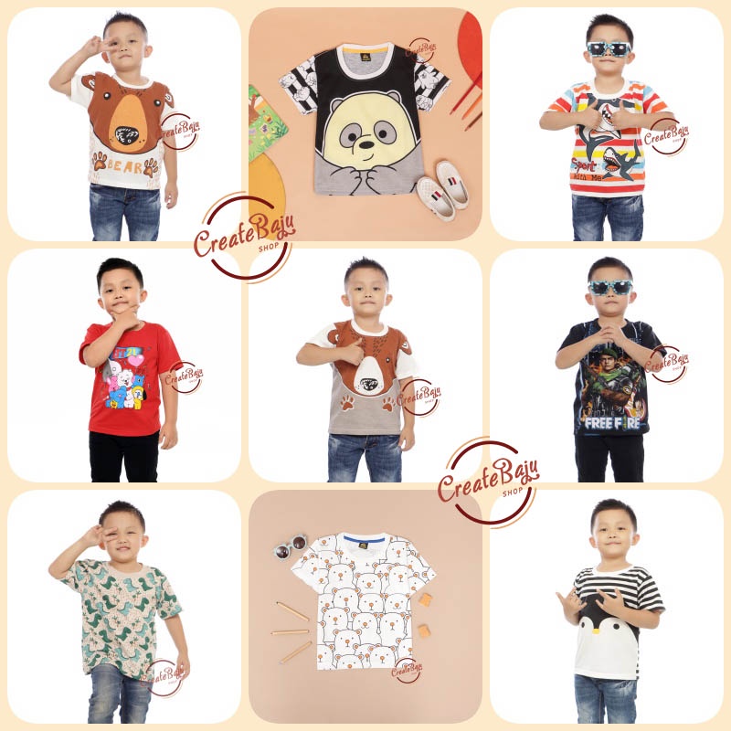 KAOS ANAK LAKI 1-7 TAHUN HIU BERUANG DINO PINGUIN BAJU ATASAN ANAK LAKI FASHION TERMURAH BAHAN KATUN PART 7