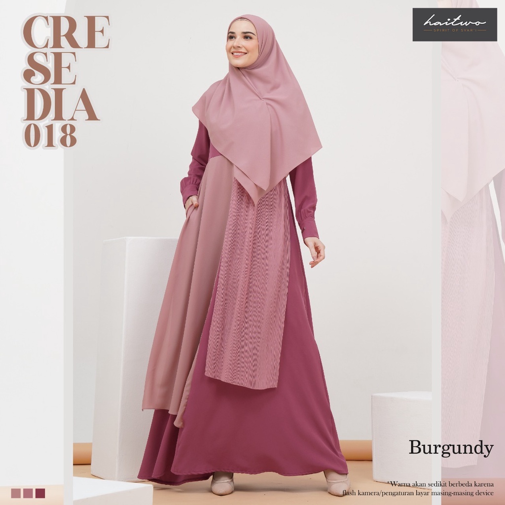 Haitwo Cresedia 018 Gamis Syar'i set Hijab Bahan Morelli Stretch mix Pleats mix Diamond Cerutty Dress Muslimah