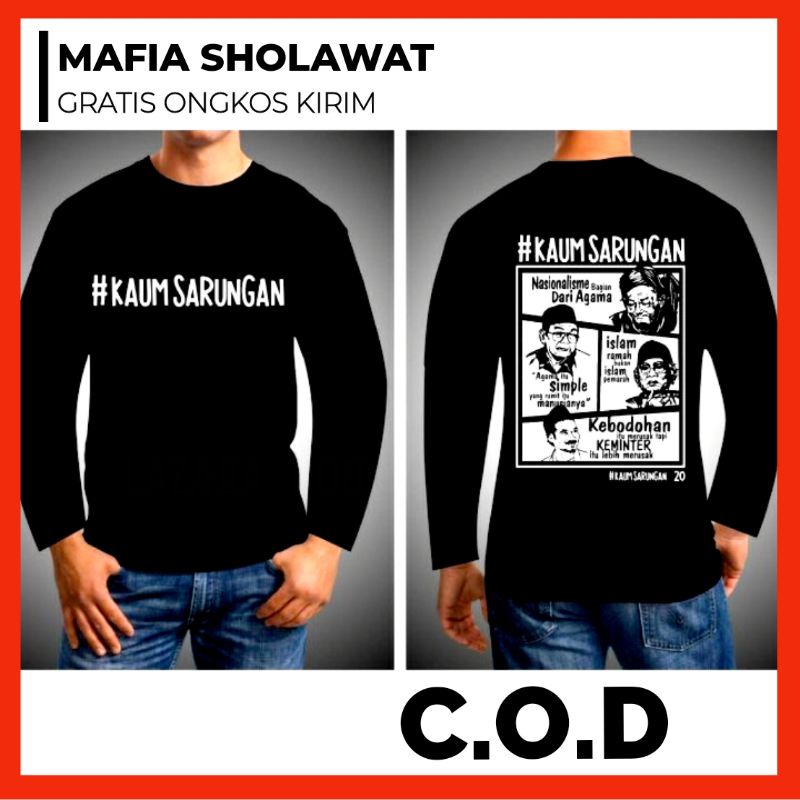 Kaos Baju Santri Kaum Sarungan Lengan Panjang / Kaos Mafia Sholawat Mafish / Kaos Santri Indonesia /
