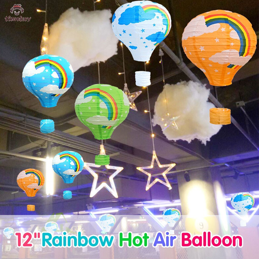 HW 12inch Rainbow Lantern Hot Air Balloon Paper Lantern Kids Hanging Birthday Party Wedding Decor Lanterns Baby Showers